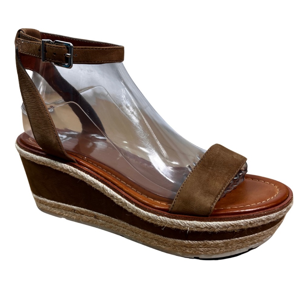 Gianni Bini espadrille brown leather ankle strap open toe platform sandals 8.5 - Picture 1 of 9